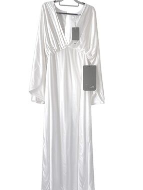 asos edition pleated plunge wrap wedding dress in satin ASOS Sadie Pleated Plunge Wrap Wedding Dress in White